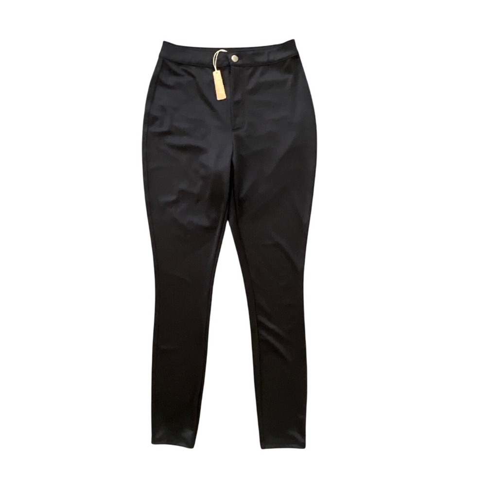 Skims Women's Disco‎ Pants Onyx High Rise Satin Stretch Slim Leg Trousers M NWT